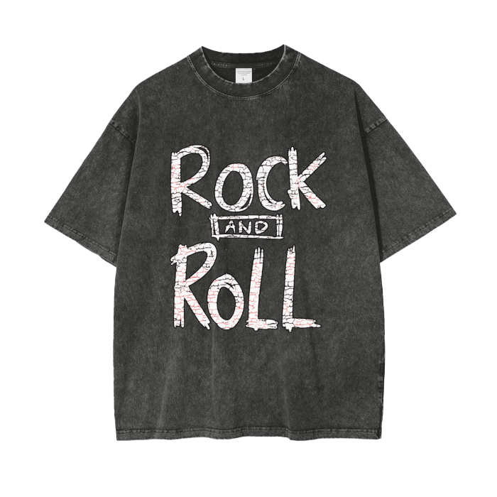 ROCK N ROLL T-SHIRT WASHED,T-SHIRT,WASHED,ROCK